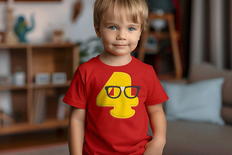 Nerdy Glasses with Number 4 Applique Embroidery File