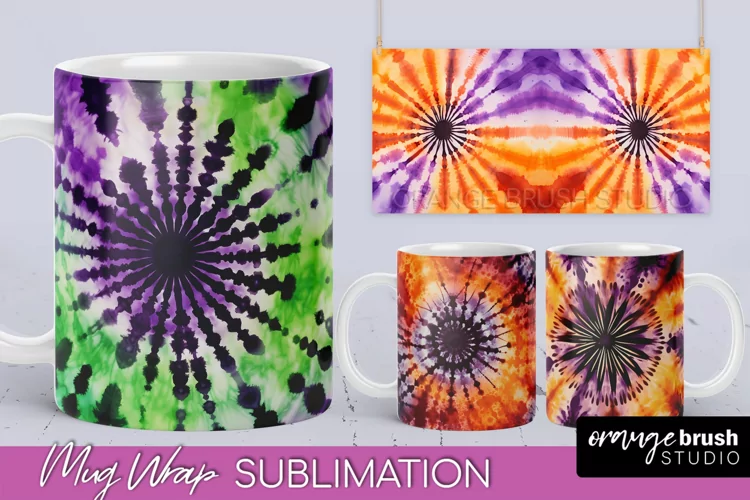 Halloween Tie Dye Coffee Mug Sublimation - Spooky Mug Wrap