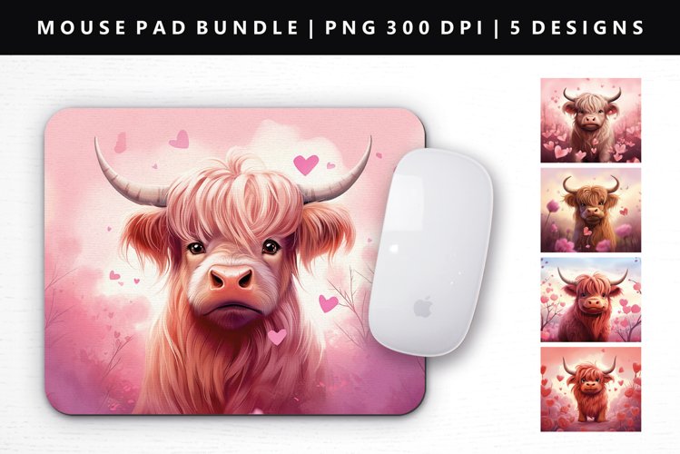 Highland Cow Mouse Pad Design | Mouse Pad Sublimation PNG