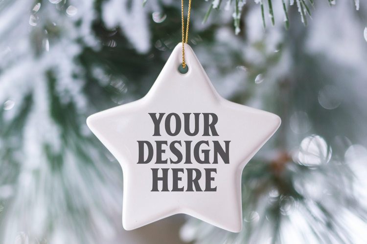 Christmas Star Ceramic Ornaments Mockup | Holiday Star Ornam