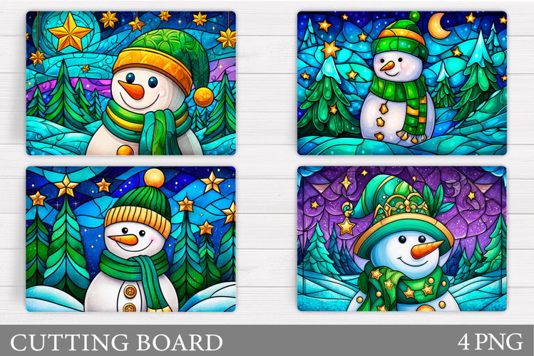 Stained Glass Snowman Cutting Board. Christmas Cutting Board