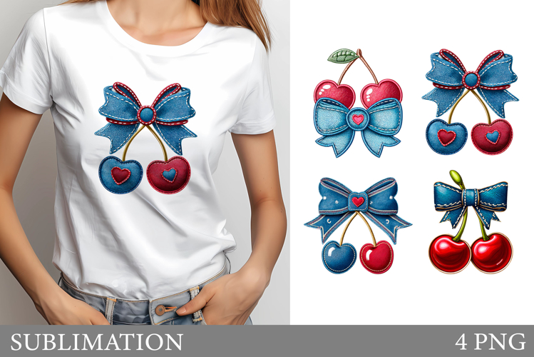Denim Cherries T-Shirt Design. Cherries Sublimation