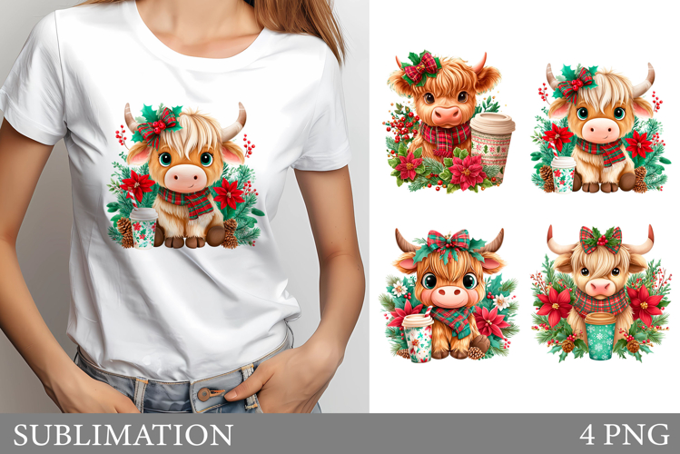 Christmas Cow T-Shirt Design. Christmas Cow Sublimation