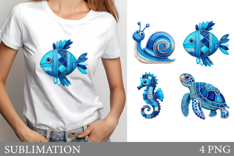 Denim Patchwork T-Shirt Design. Denim Patchwork Sublimation