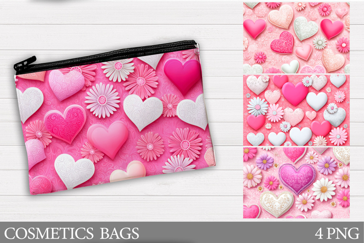 Hearts Cosmetics Bag. Valentines Makeup Bag Design
