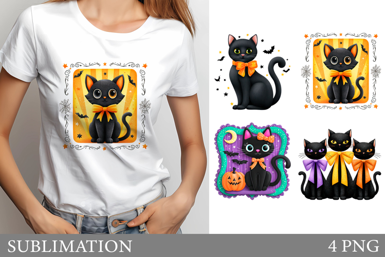 Black Cat Sublimation. Halloween T-Shirt Design