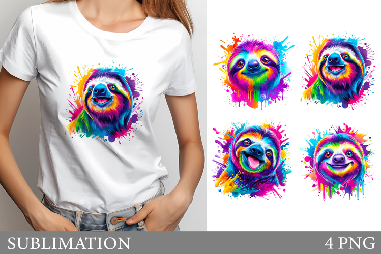 Colorful Splatte Sloth T-Shirt. Funny Sloth Sublimation