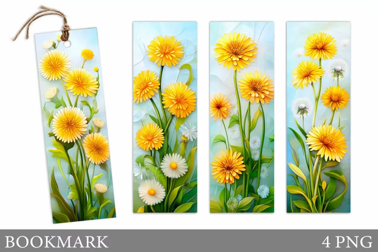 Dandelions Bookmark Design. Flowers Bookmark Sublimation