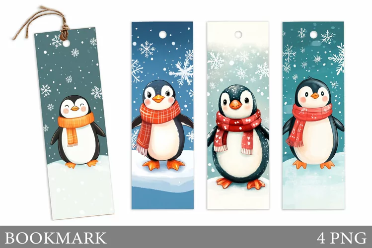 Cute Penguin Bookmark Sublimation. Christmas Bookmark Design