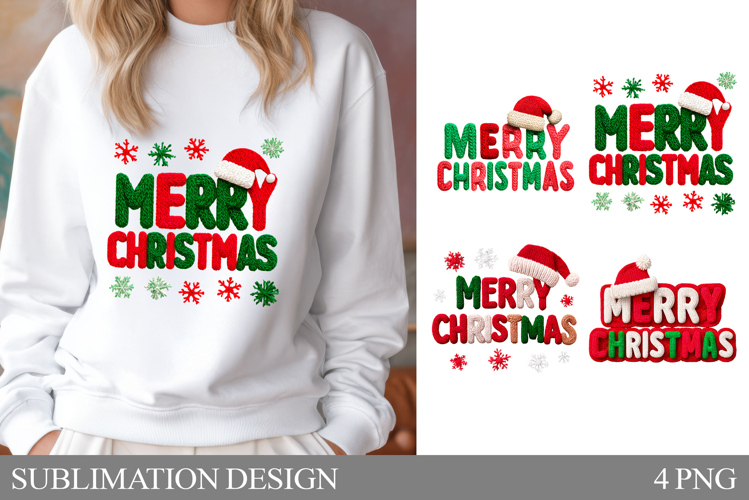 Crochet Merry Christmas T-Shirt. Christmas Sublimation