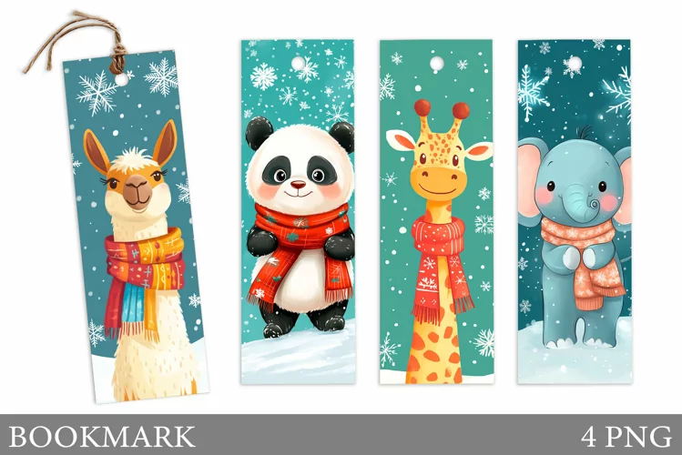 Christmas Animals Bookmark. Christmas Bookmark Design