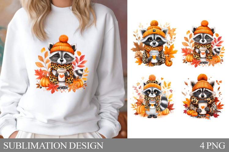 Fall Raccoon Sublimation. Fall Raccoon T-Shirt Design