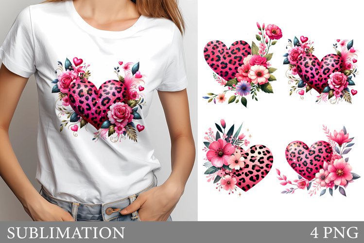 Leopard Heart Sublimation. Hearts T-Shirt Design example image 1