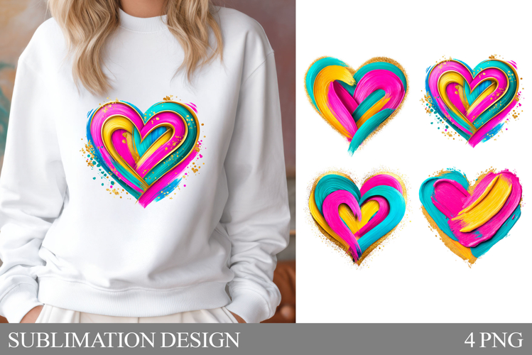 Colorful Brush Heart Sublimation. Valentine Heart T-Shirt