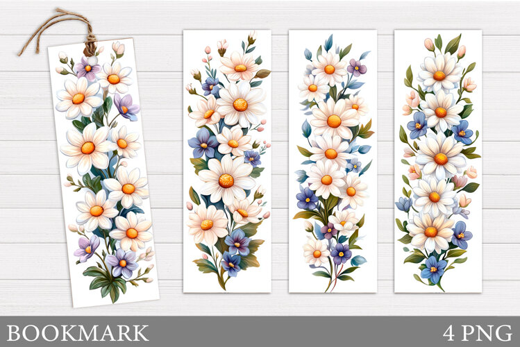 Daisy Flowers Bookmark. Floral Bookmark Sublimation example image 1