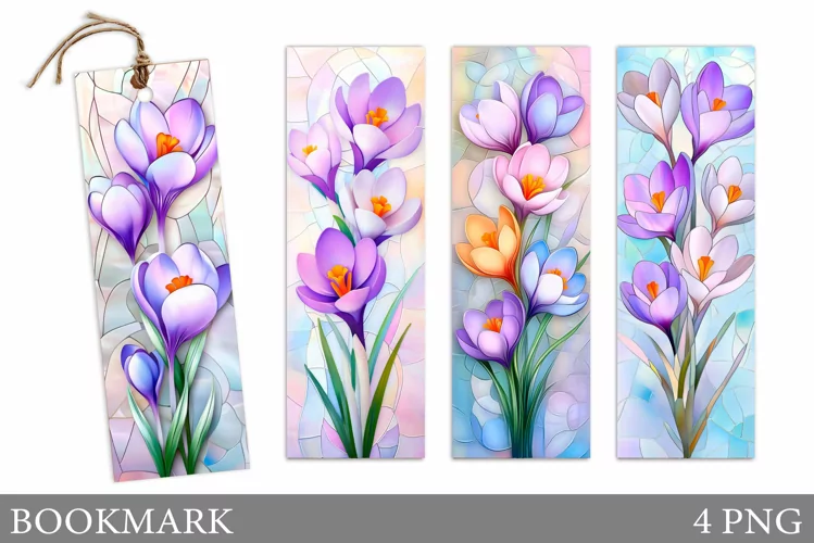 Crocuses Bookmark Design. Flowers Bookmark Sublimation