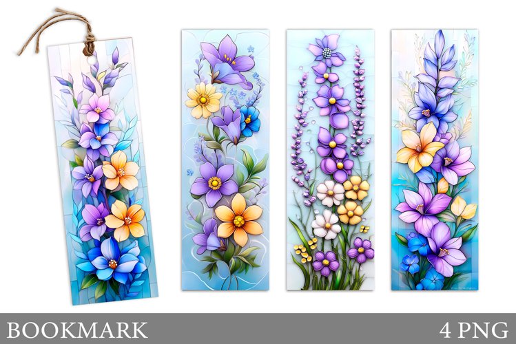 Flowers Bookmark Design. 3D Flowers Bookmark Sublimation example image 1