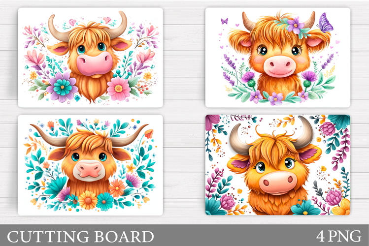 Summer Cow Cutting Board Design. Cute Cow Sublimation