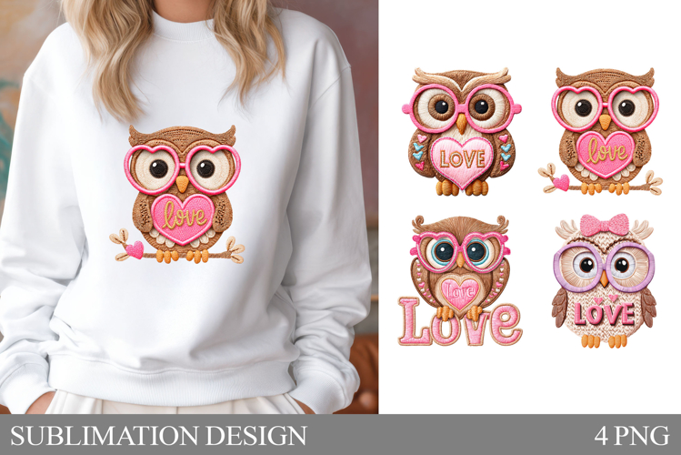 Valentines Owl Sublimation. Valentines Owl T-Shirt Design