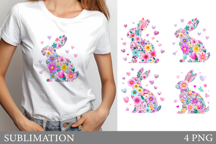Floral Bunny Sublimation. Floral Bunny T-Shirt Design