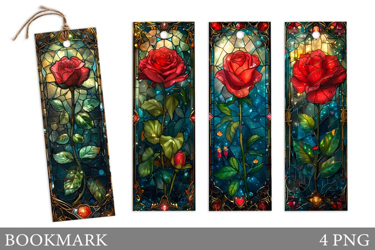 Rose Bookmark Design. Stained Glass Bookmark Sublimation example image 1