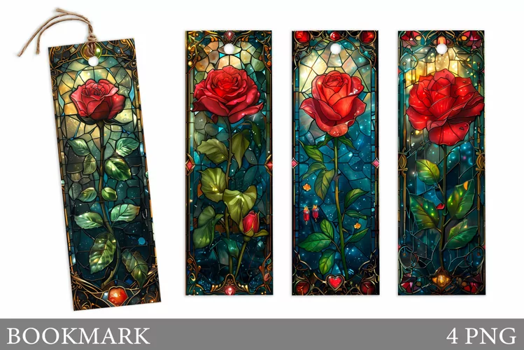 Rose Bookmark Design. Stained Glass Bookmark Sublimation