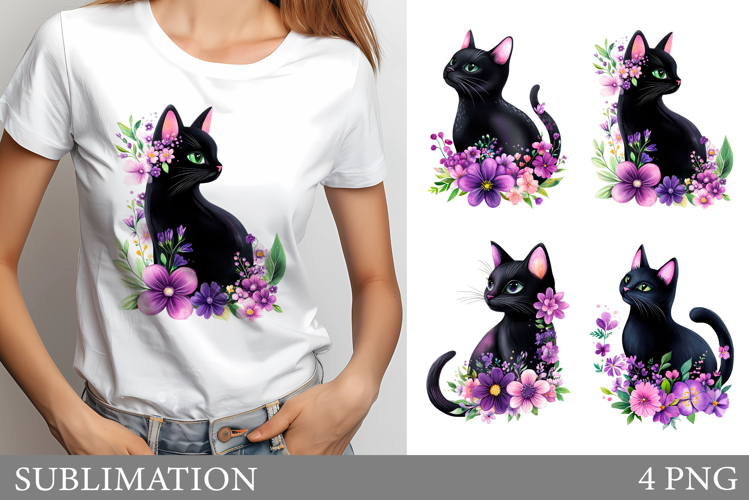 Black Cat Sublimation. Black Cat T-Shirt Design example image 1