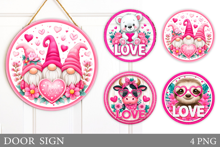Valentines Animals Door Sign. Valentines Gnome Door Sign