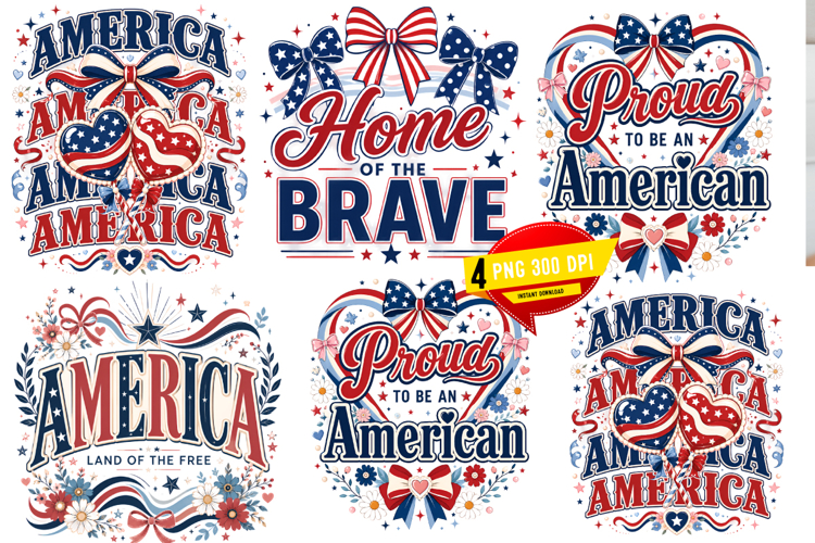 Patriotic USA Sublimation Design, Fourth of July Retro PNG example image 1
