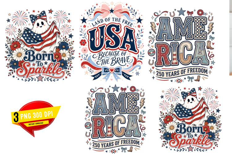Patriotic USA Sublimation Design, Fourth of July Retro PNG example image 1