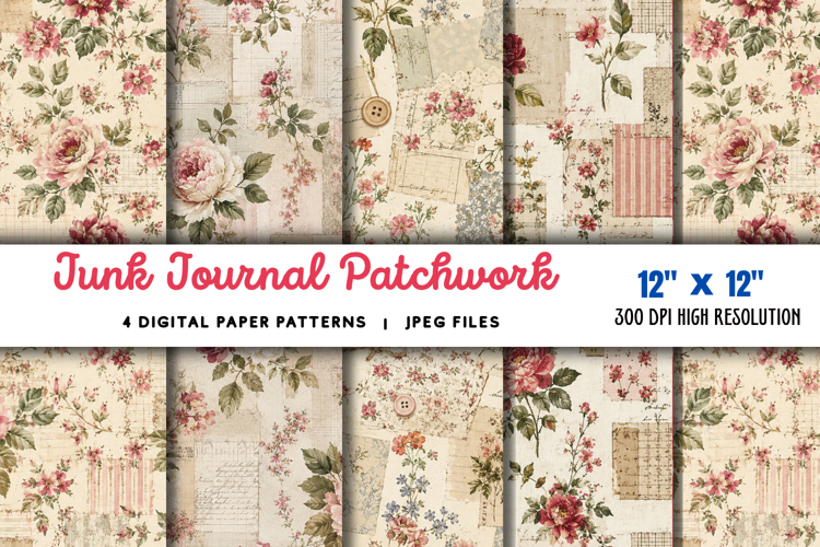 Junk Journal Patchwork Papers JPG