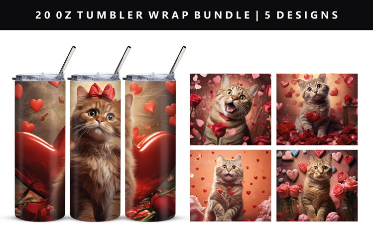 Valentine Cat 20oz Tumbler Wrap | Sublimation PNG Design