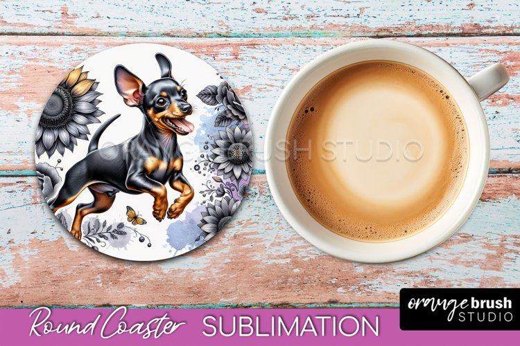 Miniature Pinscher Round Coaster Dog Sublimation Floral PNG
