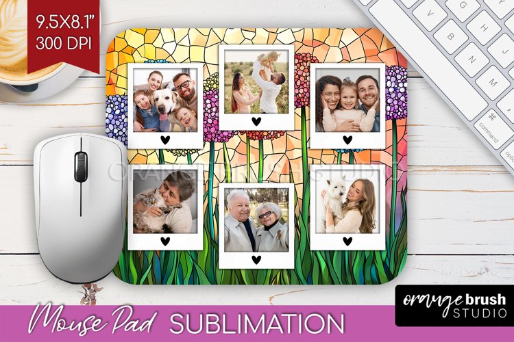 Stained Glass Photo Mouse Pad PNG - Flowers Picture Frame