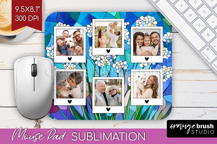 Stained Glass Photo Mouse Pad PNG - Flowers Picture Frame