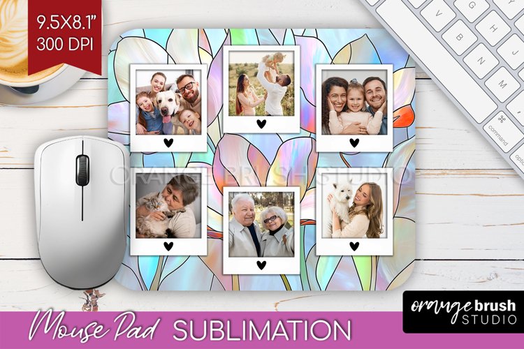 Stained Glass Photo Mouse Pad PNG - Flowers Picture Frame