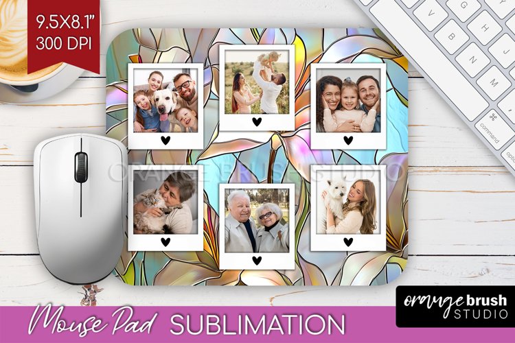 Stained Glass Photo Mouse Pad PNG - Flowers Picture Frame