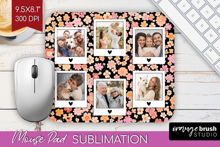 Retro Flowers Photo Mouse Pad PNG - Floral Picture Frame Pad