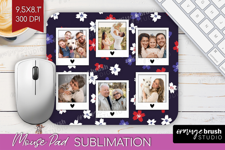 Retro Flowers Photo Mouse Pad PNG - Floral Picture Frame Pad