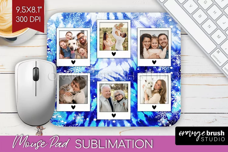 Winter Tie Dye Family Photo Frame Mouse Pad Sublimation