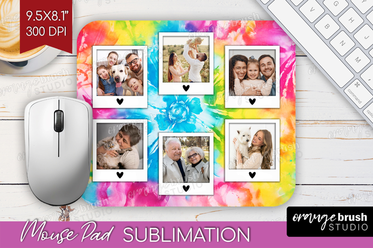 Tie Dye Photo Mouse Pad PNG - Rainbow Picture Frame Mouse