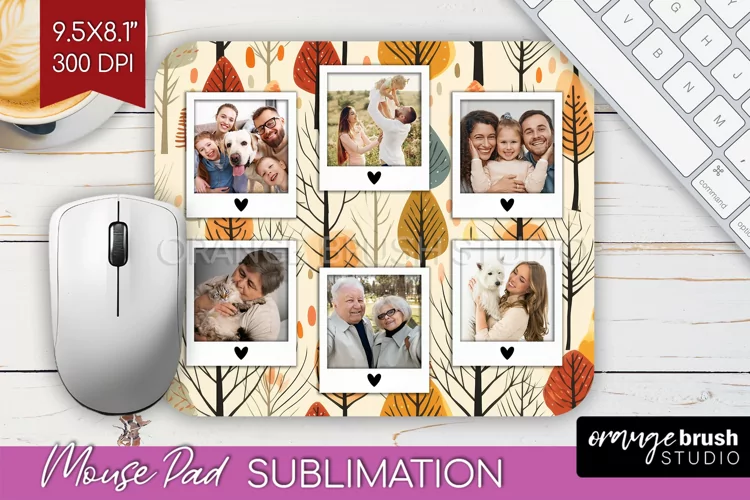 Autumn Photo Frame Mouse Pad Sublimation, Add Your Picture