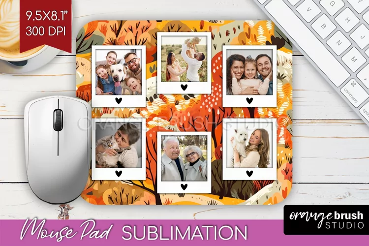 Autumn Photo Frame Mouse Pad Sublimation, Add Your Picture