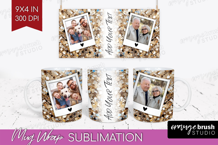 Glitter Photo Mug Wrap PNG - Sparkle Picture Frame Mug