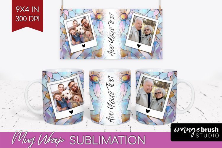 Stained Glass Photo Mug Wrap PNG - Flowers Picture Frame Mug