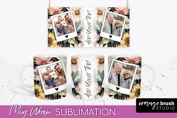 Add Your Photo Mug Wrap -Floral Mug Sublimation Design