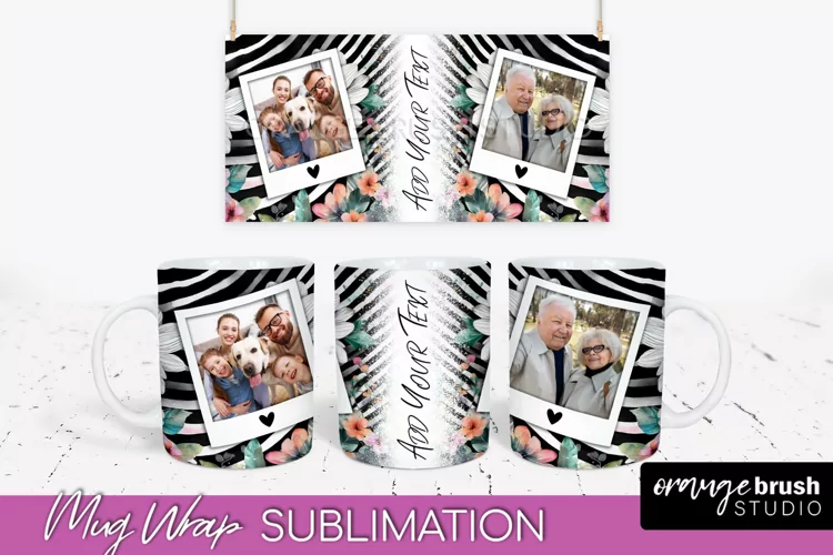 Add Your Photo Mug Wrap -Floral Mug Sublimation Design
