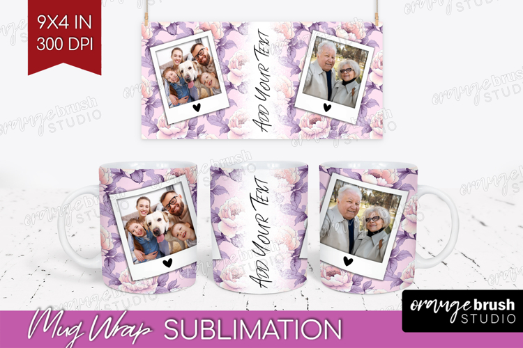 Floral Photo Mug Wrap PNG - Peony Flower Picture Frame Mug