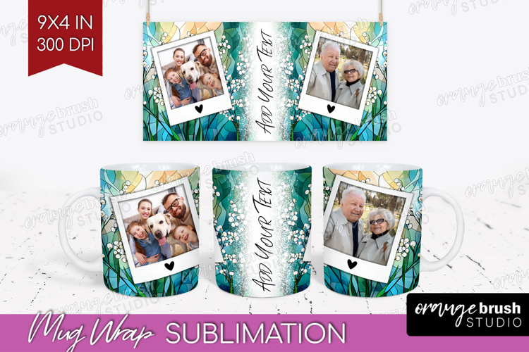 Stained Glass Photo Mug Wrap PNG - Flowers Picture Frame Mug