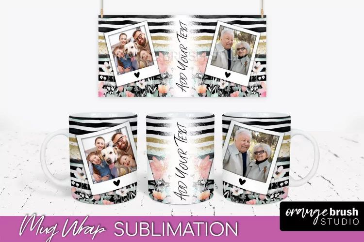 Add Your Photo Mug Wrap -Floral Mug Sublimation Design